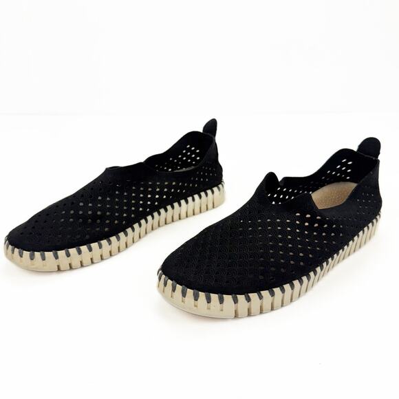 Ilse Jacobsen Black Faux Suede Perforated Slip On Sneakers 6/6.5 Comfort Light - Picture 1 of 11